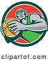 Vector Clip Art of Retro Black Male Basketball Player Holding a Ball in a Green White and Red Circle by Patrimonio