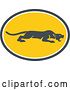 Vector Clip Art of Retro Black Panther Big Cat Stalking in a Gray White and Yellow Oval by Patrimonio