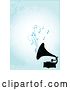 Vector Clip Art of Retro Black Silhouetted Gramophone Playing Music over a Blue Background with Dots by Pushkin