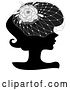 Vector Clip Art of Retro Black Silhouetted Profiled Lady Wearing a Floral Net Headdress by BNP Design Studio