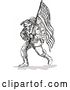 Vector Clip Art of Retro Black Sketched Soldier Carrying an American Flag by Patrimonio