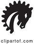 Vector Clip Art of Retro Black White and Gray Horse Head with a Gear Teeth Mane by Patrimonio