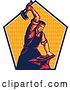 Vector Clip Art of Retro Blacksmith Worker Guy Striking an Anvil with a Sledgehammer over a Triangle Patterned Pentagon by Patrimonio