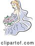 Vector Clip Art of Retro Blond Bride in a Periwinkle Dress, with Pink Flowers by Vector Tradition SM