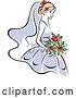 Vector Clip Art of Retro Blond Bride in a Periwinkle Dress, with Red Flowers by Vector Tradition SM