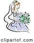 Vector Clip Art of Retro Blond Bride in a Periwinkle Dress, with White Flowers by Vector Tradition SM