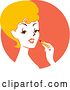 Vector Clip Art of Retro Blond Lady Applying Lipstick over an Orange Circle by BNP Design Studio