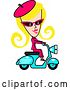 Vector Clip Art of Retro Blond Lady Dressed in Pink, Riding a Blue Scooter by Andy Nortnik