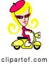 Vector Clip Art of Retro Blond Lady Dressed in Pink, Riding a Yellow Scooter by Andy Nortnik