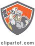Vector Clip Art of Retro Blond Male Viking Warrior Swinging an Axe in a Gray Taupe White and Orange Shield by Patrimonio