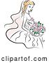 Vector Clip Art of Retro Blond White Bride with a Bouquet of Pink Flowers by Vector Tradition SM