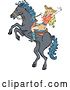 Vector Clip Art of Retro Blond White Cowgirl Waving and Riding a Rearing Horse by Andy Nortnik