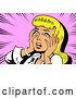 Vector Clip Art of Retro Blond White Dramatic Lady Touching Her Face and Looking Shocked, over Pink by Clip Art Mascots