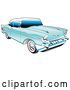 Vector Clip Art of Retro Blue 1957 Chevy Bel Air Car with a White Roof and Chrome Detailing by Andy Nortnik