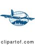 Vector Clip Art of Retro Blue Airplane over Mountains Logo by Patrimonio