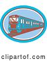 Vector Clip Art of Retro Blue and Brown Train in an Oval by Patrimonio