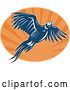 Vector Clip Art of Retro Blue and Orange Flying Pheasant Logo by Patrimonio