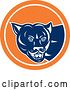 Vector Clip Art of Retro Blue and White Cougar in an Orange and White Circle by Patrimonio