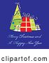 Vector Clip Art of Retro Blue Christmas Greeting with a Tree and Presents by MilsiArt