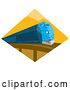 Vector Clip Art of Retro Blue Diesel Train on a Bridge Inside a Yellow Diamond by Patrimonio