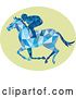 Vector Clip Art of Retro Blue Geometric Low Poly Horse Racing Jockey in a Green Oval by Patrimonio