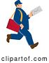 Vector Clip Art of Retro Blue Mailman Holding an Envelope and Walking by Patrimonio