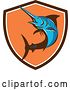 Vector Clip Art of Retro Blue Marlin Fish in a Brown White and Orange Shield by Patrimonio
