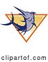 Vector Clip Art of Retro Blue Marlin Fish Leaping over a Triangle of Rays by Patrimonio