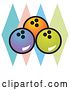 Vector Clip Art of Retro Blue, Orange and Green Bowling Balls over Colorful Diamonds by Andy Nortnik
