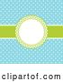 Vector Clip Art of Retro Blue Polka Dot Background with a Green and White Round Frame and Ribbon by KJ Pargeter