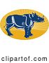 Vector Clip Art of Retro Blue Rhino Profile on a Yellow Ray Oval Logo by Patrimonio