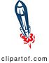 Vector Clip Art of Retro Blue Rocket with Red Flames 5 by Vector Tradition SM