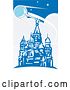 Vector Clip Art of Retro Blue Scene of Sputnik Passing over the Red Square, Style by Xunantunich