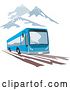 Vector Clip Art of Retro Blue Tourist Bus in Mountains by Patrimonio