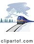 Vector Clip Art of Retro Blue Train near Mountains by Patrimonio