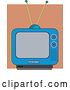 Vector Clip Art of Retro Blue Tv Set Against a Brown Wall by Prawny