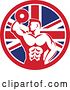 Vector Clip Art of Retro Bodybuilder Doing Bicep Curls with a Dumbbell in a Union Jack Flag Circle by Patrimonio