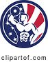 Vector Clip Art of Retro Bodybuilder Doing Bicep Curls with a Dumbbell in an American Flag Circle by Patrimonio