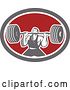Vector Clip Art of Retro Bodybuilder Doing Squats with Dumbbells in an Oval by Patrimonio