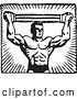 Vector Clip Art of Retro Bodybuilder Pulling a Band Above His Head by BestVector