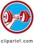 Vector Clip Art of Retro Bodybuilder's Hand Holding a Dumbbell in a Red White and Blue Circle by Patrimonio