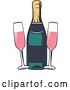 Vector Clip Art of Retro Bottle and Glasses of Pink Champagne by Vector Tradition SM