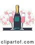 Vector Clip Art of Retro Bottle and Glasses of Pink Champagne by Vector Tradition SM