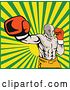 Vector Clip Art of Retro Boxer Jab Punching over Rays by Patrimonio