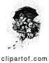 Vector Clip Art of Retro Boy and Girl with Toys Under an Umbrella in the Snow by Prawny Vintage