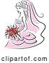 Vector Clip Art of Retro Bride in a Pink Dress, with Red Flowers by Vector Tradition SM
