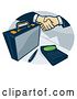Vector Clip Art of Retro Briefcase and Handshake with a Calculator in an Oval by Patrimonio