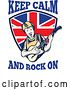 Vector Clip Art of Retro British Granny Guitarist over a Shield with Keep Calm and Rock on Text by Patrimonio
