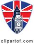 Vector Clip Art of Retro British Union Jack Shield and Big Ben Clock Tower by Patrimonio