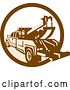 Vector Clip Art of Retro Brown and Tan Tow Truck in a Circle by Patrimonio